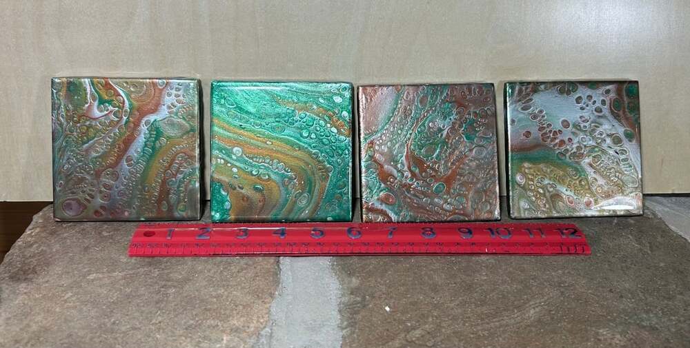 Psychedelic Green mesmerizing acrylic swirl coasters set of 4 READ